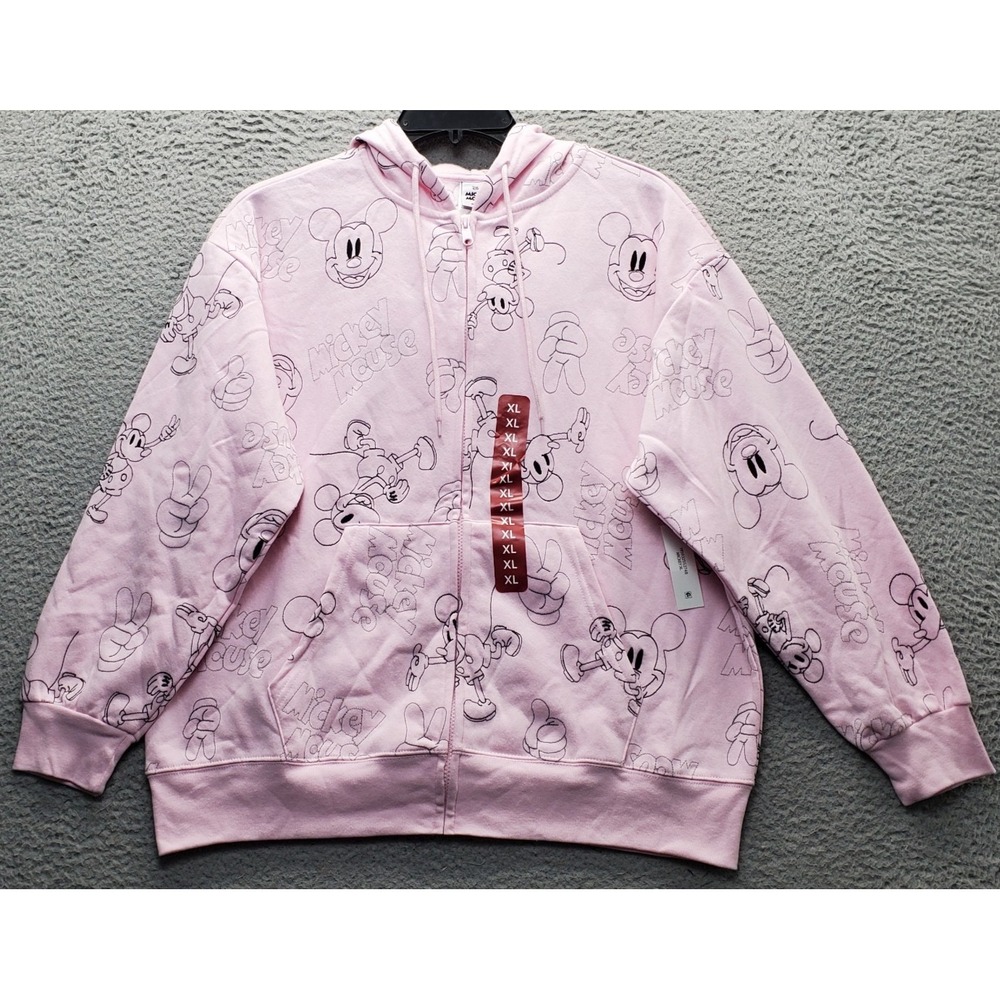 Disney Mickey Mouse Hoodie Womens XL Multi All Over Print Long Sleeve‎ Full Zip